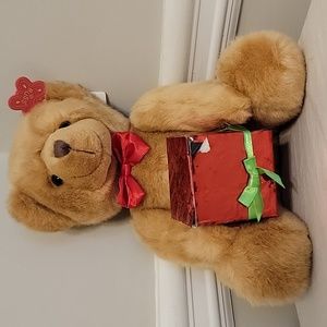 Vintage Russ Christofur Bear Plush Caress Soft Red Present Stuffed Animal